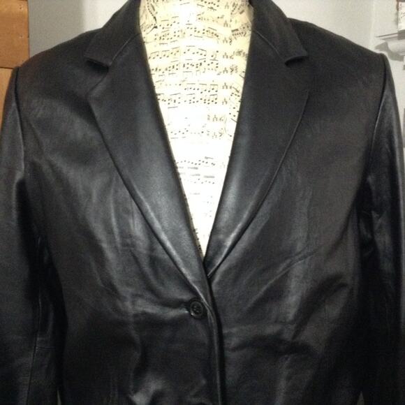 Mossimo Blazer Jacket Womens Plus 16W Black Genuine Leather 3-Button Classic - Picture 1 of 10